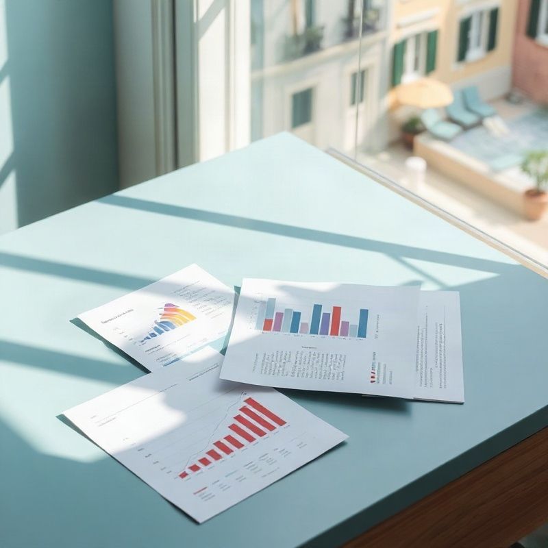 Informes económicos y gráficos sobre una mesa de trabajo